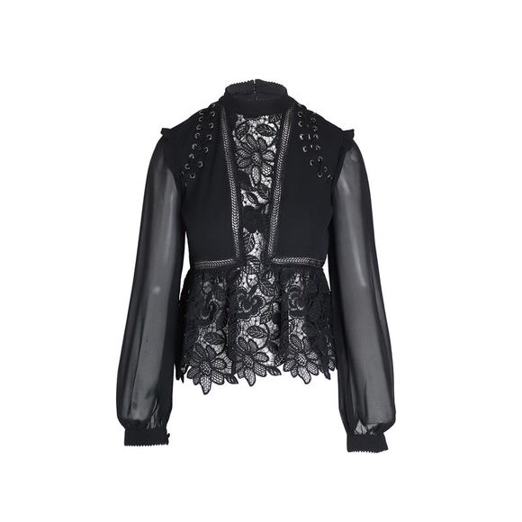 Self-Portrait Sheer Top in Black Polyester